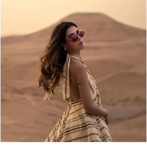 ZARA linen blend halter summer dress. Large - Picture 2 of 8